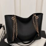 ​Elegant Smooth Design Tote Bag with Gold Chain Shoulder Straps for Women Fashion