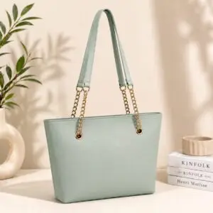 Elegant tote bag with gold chain straps for women